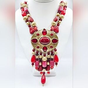 Red Jade Chunky Merlot Pendant Necklace NWT Chico's 35th Anniversary